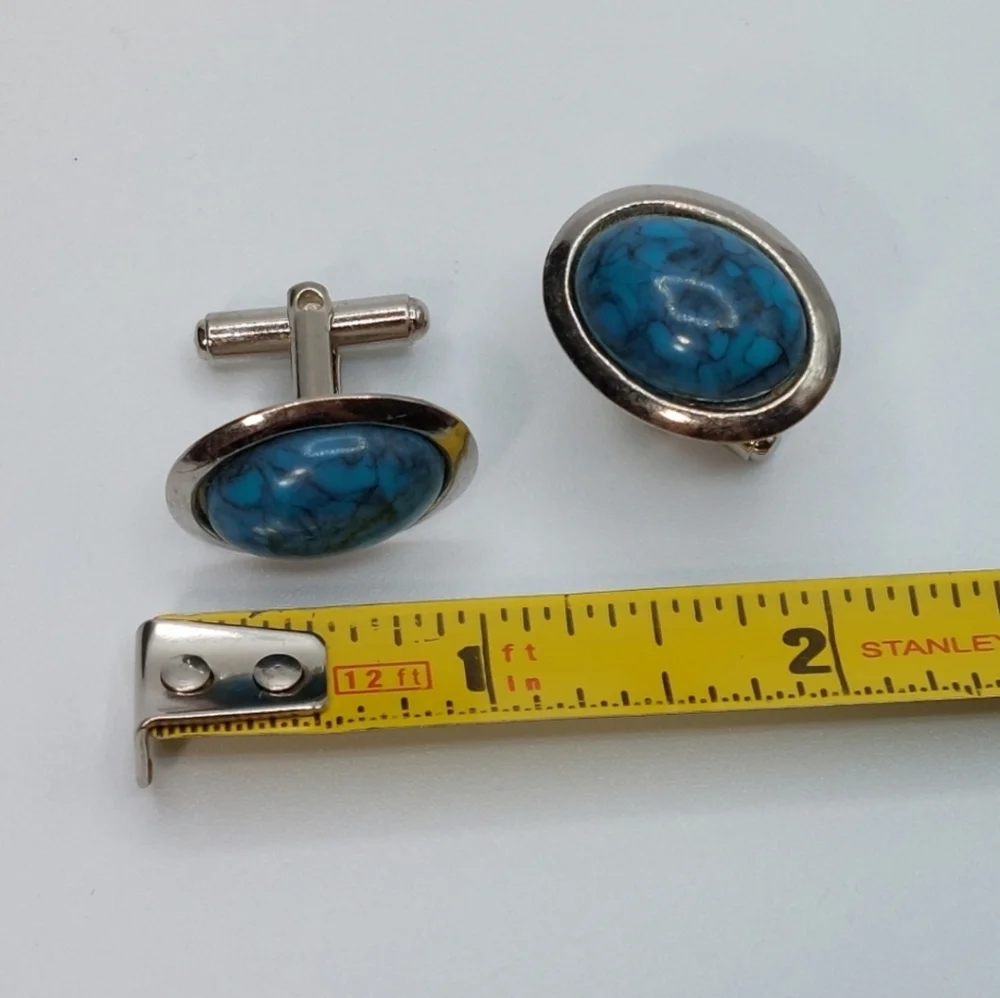 Faux Turquoise Silver Tone Cufflinks